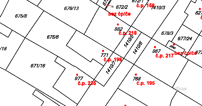 Chlumec nad Cidlinou III 198, Chlumec nad Cidlinou na parcele st. 771 v KÚ Chlumec nad Cidlinou, Katastrální mapa