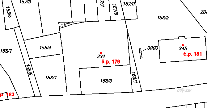 Boršov 179, Moravská Třebová na parcele st. 334 v KÚ Boršov u Moravské Třebové, Katastrální mapa