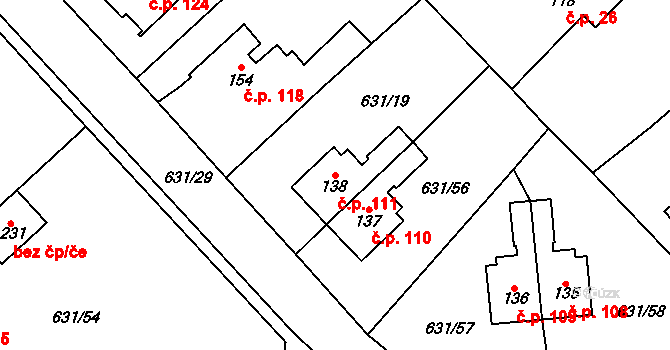 Bouzov 111 na parcele st. 138 v KÚ Bouzov, Katastrální mapa