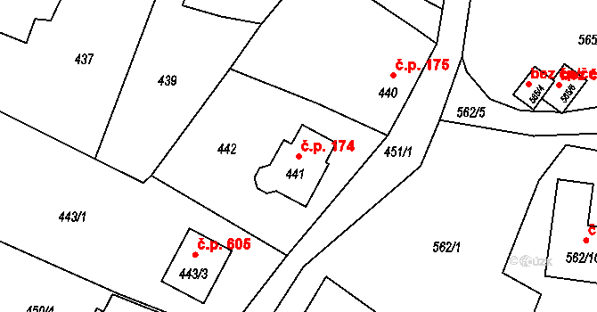 Poříčí 174, Boršov nad Vltavou na parcele st. 441 v KÚ Boršov nad Vltavou, Katastrální mapa