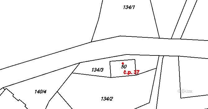 Čikvásky 37, Košťálov na parcele st. 50 v KÚ Čikvásky, Katastrální mapa