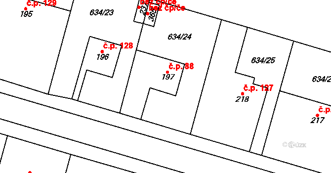 Robousy 88, Jičín na parcele st. 197 v KÚ Robousy, Katastrální mapa