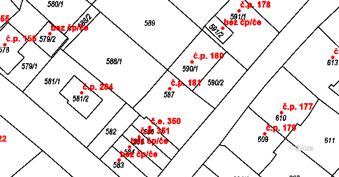 Chlumec 181 na parcele st. 587 v KÚ Chlumec u Chabařovic, Katastrální mapa