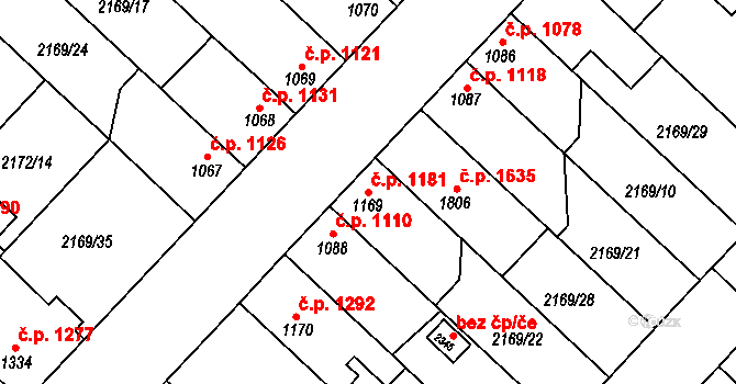 Lysá nad Labem 1181 na parcele st. 1169 v KÚ Lysá nad Labem, Katastrální mapa