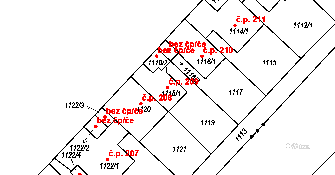 Proboštov 209 na parcele st. 1118/1 v KÚ Proboštov u Teplic, Katastrální mapa