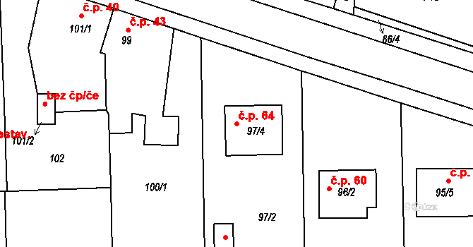 Dasný 64 na parcele st. 97/4 v KÚ Dasný, Katastrální mapa