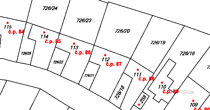 Šošůvka 87 na parcele st. 112 v KÚ Šošůvka, Katastrální mapa