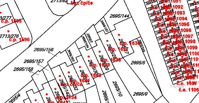 Pelhřimov 1638 na parcele st. 2695/29 v KÚ Pelhřimov, Katastrální mapa