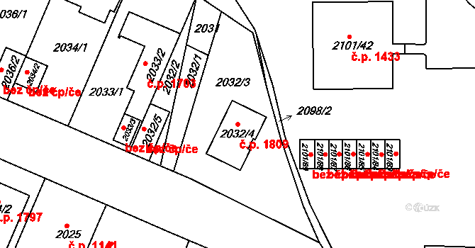 Trnovany 1809, Teplice na parcele st. 2032/4 v KÚ Teplice-Trnovany, Katastrální mapa