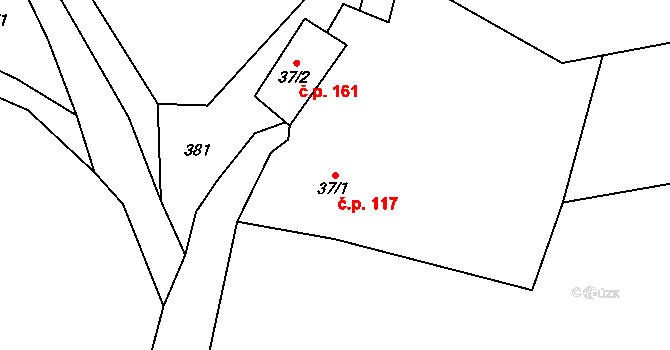 Dolní Kalná 117 na parcele st. 37/1 v KÚ Dolní Kalná, Katastrální mapa