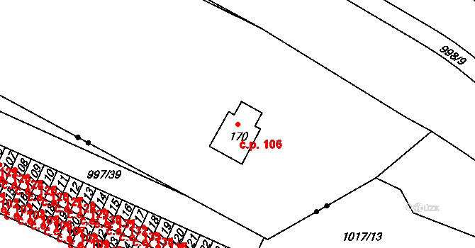 Úšovice 106, Mariánské Lázně na parcele st. 170 v KÚ Úšovice, Katastrální mapa