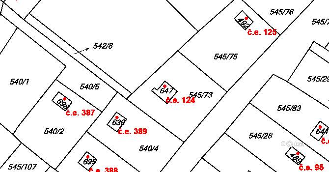 Podhrad 124, Cheb na parcele st. 647 v KÚ Podhrad, Katastrální mapa