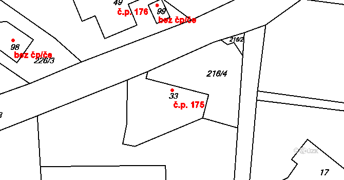 Starobucké Debrné 175, Nemojov na parcele st. 33 v KÚ Starobucké Debrné, Katastrální mapa