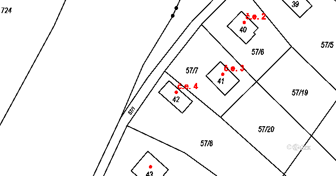 Leština 4, Strmilov na parcele st. 42 v KÚ Leština u Strmilova, Katastrální mapa