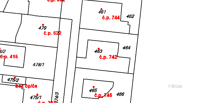Ďáblice 742, Praha na parcele st. 463 v KÚ Ďáblice, Katastrální mapa