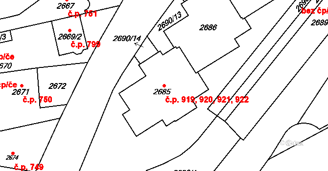 Hloubětín 919,920,921,922, Praha na parcele st. 2685 v KÚ Hloubětín, Katastrální mapa
