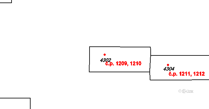 Kuřim 1209,1210 na parcele st. 4302 v KÚ Kuřim, Katastrální mapa