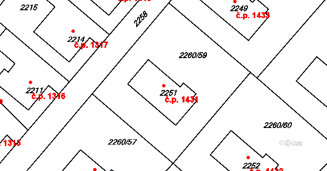 Rumburk 1 1431, Rumburk na parcele st. 2251 v KÚ Rumburk, Katastrální mapa