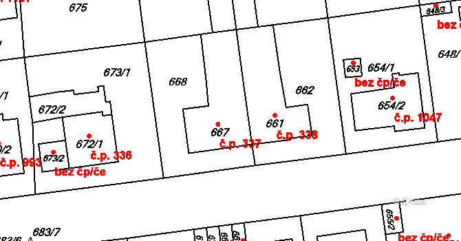 Skvrňany 337, Plzeň na parcele st. 667 v KÚ Skvrňany, Katastrální mapa