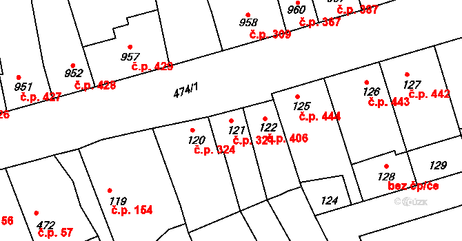 Týnec nad Labem 321 na parcele st. 121 v KÚ Týnec nad Labem, Katastrální mapa