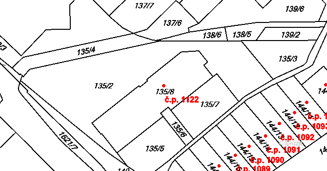 Hlubočepy 1122, Praha na parcele st. 135/8 v KÚ Hlubočepy, Katastrální mapa