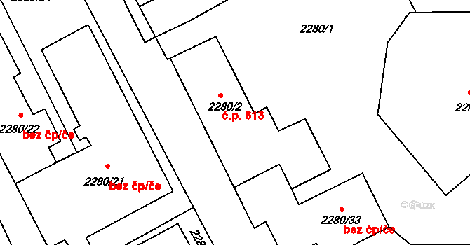 Jablůnka 613 na parcele st. 2280/2 v KÚ Jablůnka, Katastrální mapa