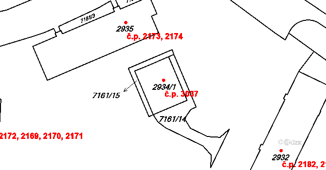 Žatec 3037 na parcele st. 2934/1 v KÚ Žatec, Katastrální mapa