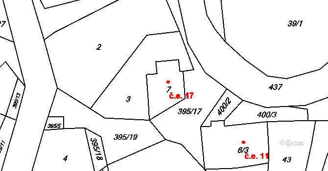 Třebíška 17, Výsluní na parcele st. 7 v KÚ Třebíška, Katastrální mapa