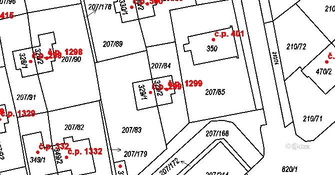 Sezimovo Ústí 1299 na parcele st. 329/2 v KÚ Sezimovo Ústí, Katastrální mapa