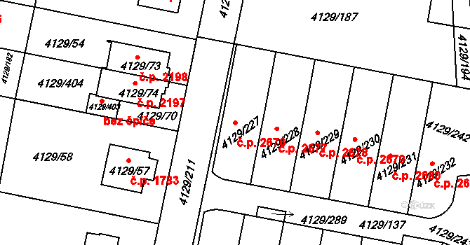 Horní Počernice 2676, Praha na parcele st. 4129/227 v KÚ Horní Počernice, Katastrální mapa