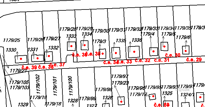 Hřebeč 34 na parcele st. 1179/3 v KÚ Hřebeč, Katastrální mapa