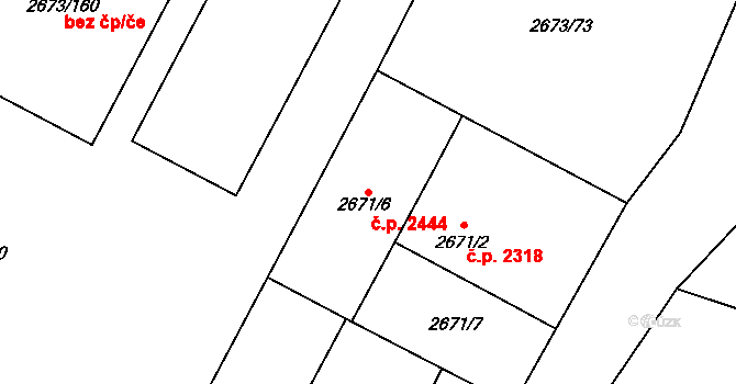 Pelhřimov 2444 na parcele st. 2671/6 v KÚ Pelhřimov, Katastrální mapa