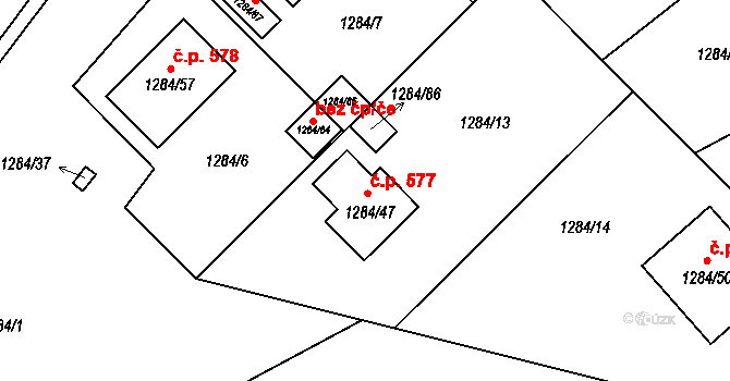 Spořice 577 na parcele st. 1284/47 v KÚ Spořice, Katastrální mapa