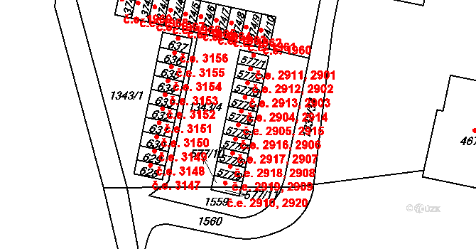 Kudlov 2906,2916, Zlín na parcele st. 577/6 v KÚ Kudlov, Katastrální mapa