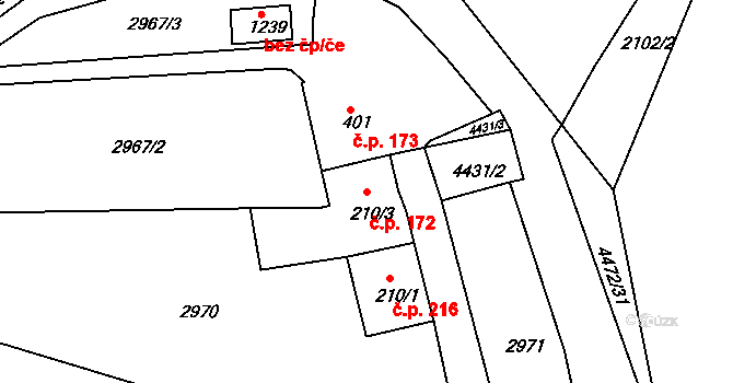 Slavičín 172 na parcele st. 210/3 v KÚ Slavičín, Katastrální mapa