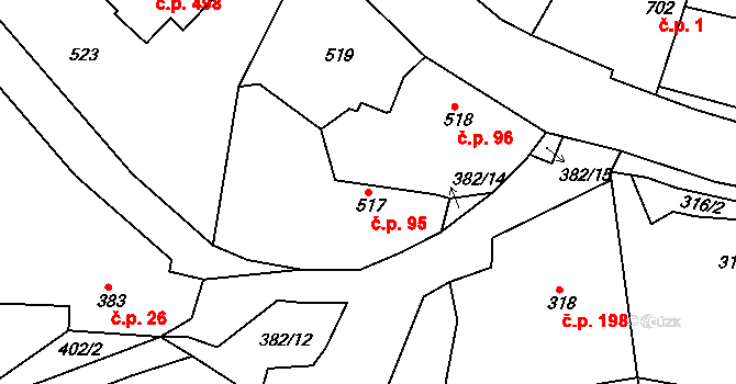 Želechovice nad Dřevnicí 95 na parcele st. 517 v KÚ Želechovice nad Dřevnicí, Katastrální mapa