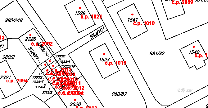 Zlín 1019 na parcele st. 1528 v KÚ Zlín, Katastrální mapa