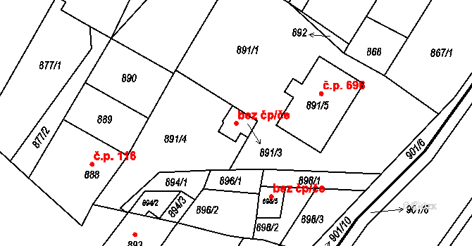 Lednice 42708699 na parcele st. 891/3 v KÚ Lednice na Moravě, Katastrální mapa