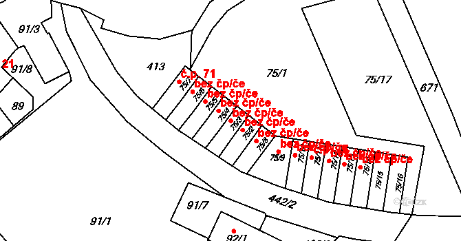 Přerov 42824699 na parcele st. 75/3 v KÚ Lýsky, Katastrální mapa