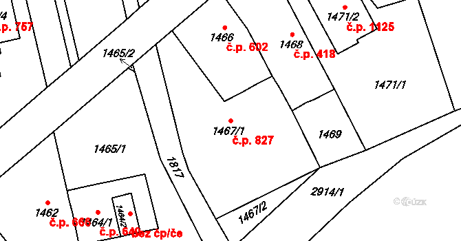 Kylešovice 827, Opava na parcele st. 1467/1 v KÚ Kylešovice, Katastrální mapa