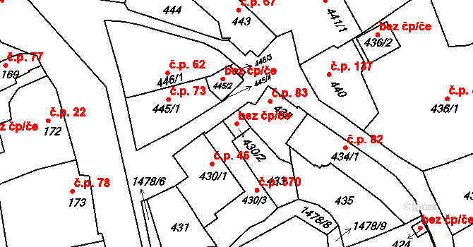 Olomučany 46035699 na parcele st. 430/2 v KÚ Olomučany, Katastrální mapa