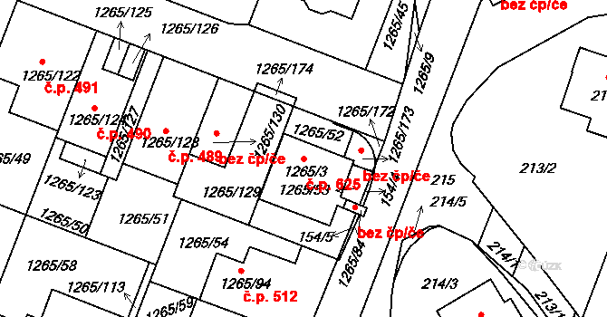 Pokratice 625, Litoměřice na parcele st. 1265/3 v KÚ Pokratice, Katastrální mapa