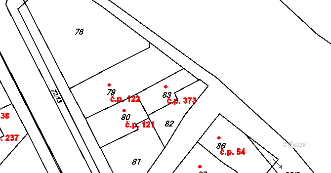 Bystřany 373 na parcele st. 83 v KÚ Bystřany, Katastrální mapa