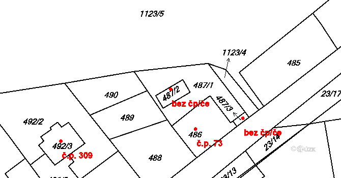 Zruč-Senec 49947699 na parcele st. 487/2 v KÚ Senec u Plzně, Katastrální mapa