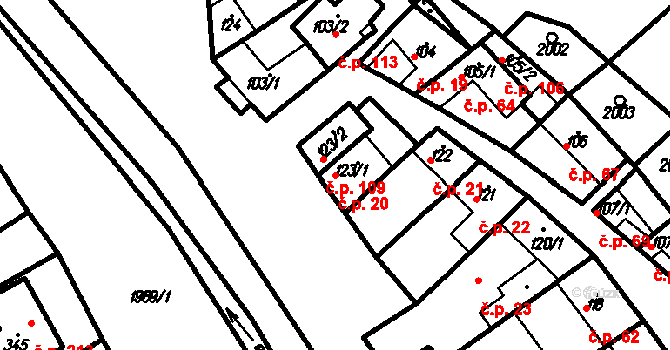Kloboučky 20, Bučovice na parcele st. 123/1 v KÚ Kloboučky, Katastrální mapa