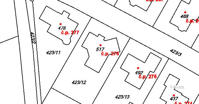 Luby 276, Klatovy na parcele st. 517 v KÚ Luby, Katastrální mapa