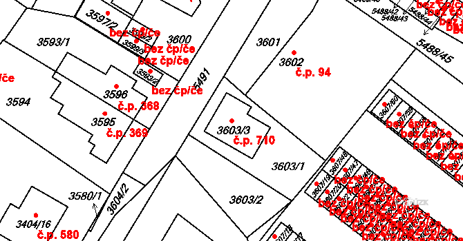 Božkov 710, Plzeň na parcele st. 3603/3 v KÚ Plzeň, Katastrální mapa
