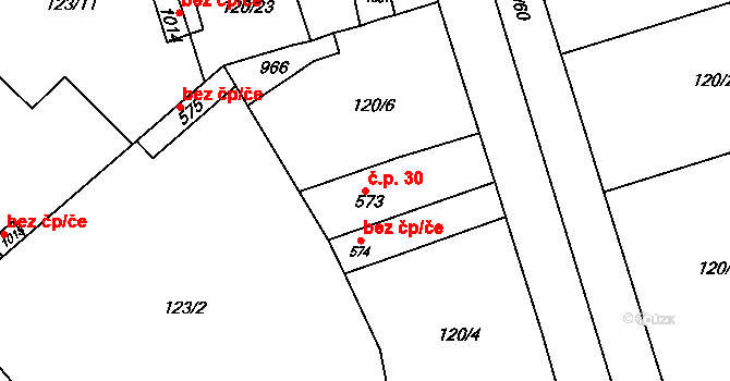 Lobeček 30, Kralupy nad Vltavou na parcele st. 573 v KÚ Lobeček, Katastrální mapa