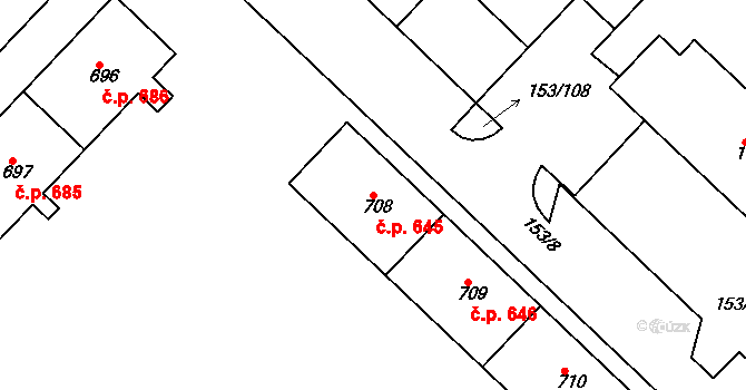 Lobeček 645, Kralupy nad Vltavou na parcele st. 708 v KÚ Lobeček, Katastrální mapa