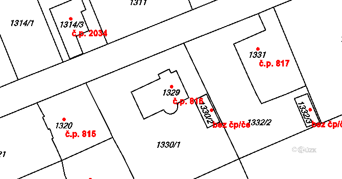 Černošice 816 na parcele st. 1329 v KÚ Černošice, Katastrální mapa